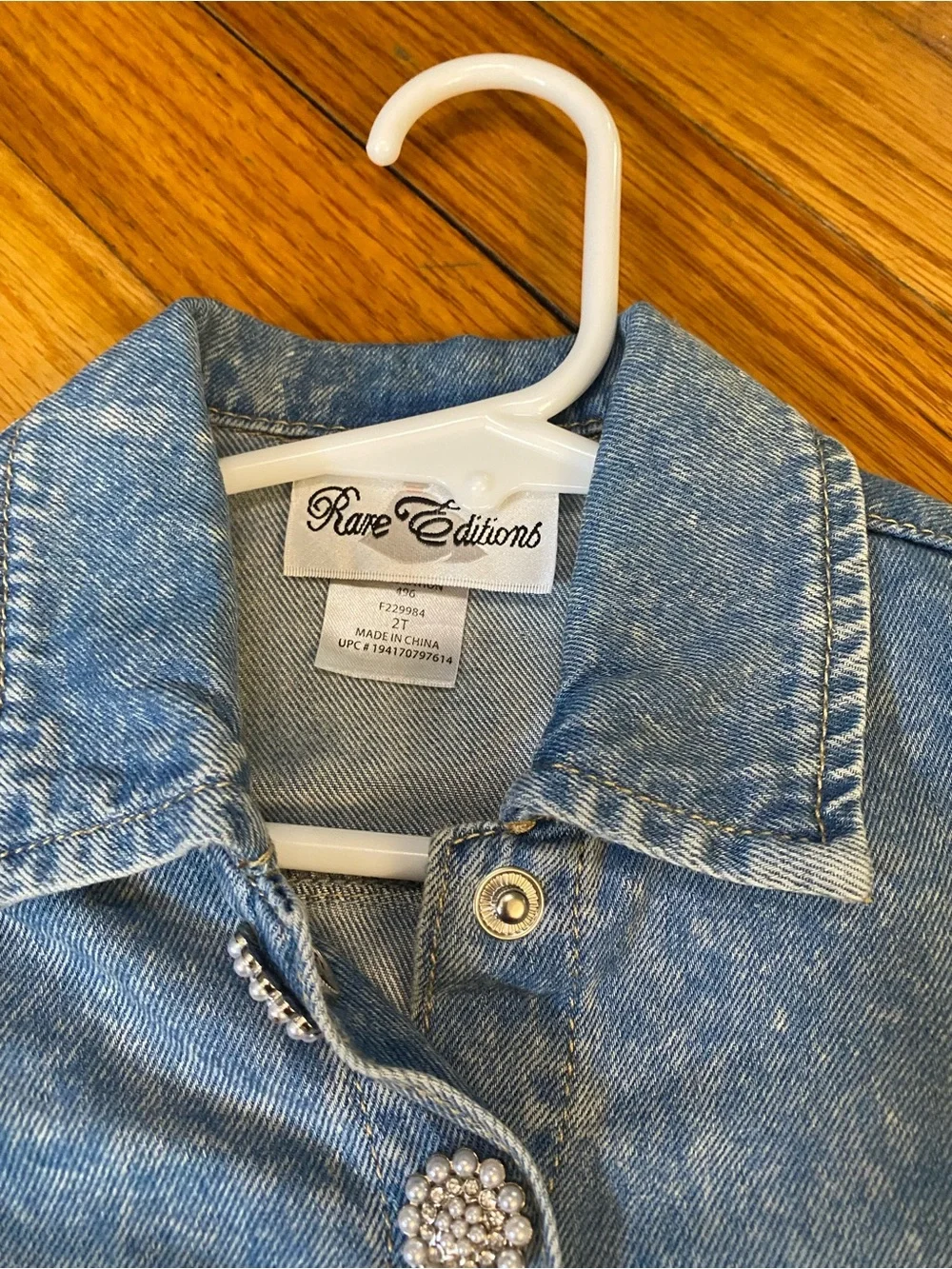 Rare Editions Light Blue Denim Dress with Crystal Buttons & Matching Headband 2T